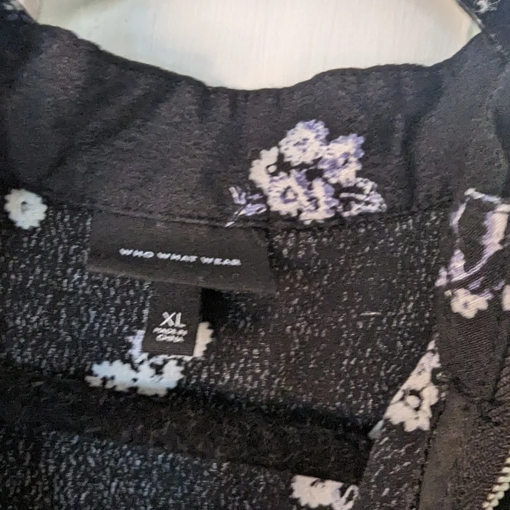 WHO WHAT WEAR Zipper Front Black Floral Print Dress XL - Picture 6 of 9